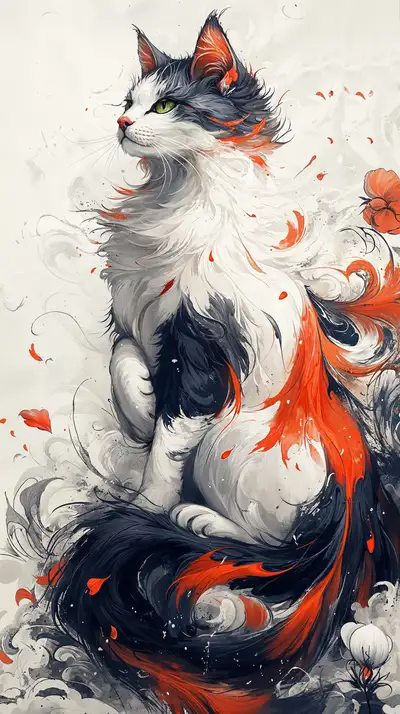 Mèo Tranh Nước - Hình Nền AI Art Tao Nhã 4K