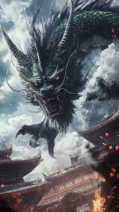 Rồng Đen Phong Thủy - Hình Nền AI Art Neon Cosmic 4K