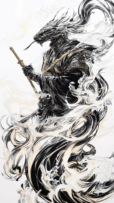 Rồng Đen Phong Thủy - Hình Nền AI Art Mực Tranh 4K