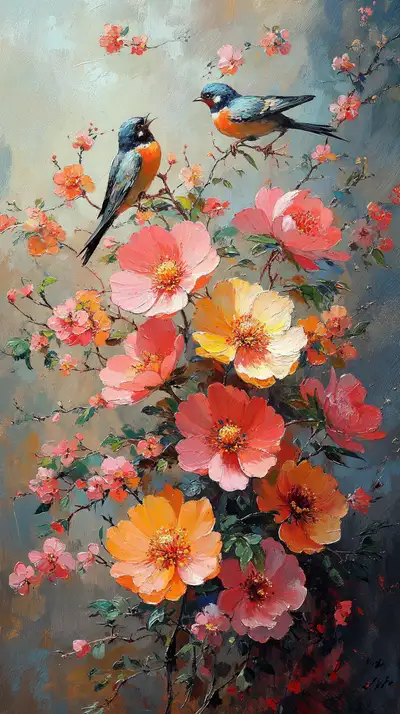 Chim Hồng Hoa - Tranh AI Art Lãng Mạn 4K