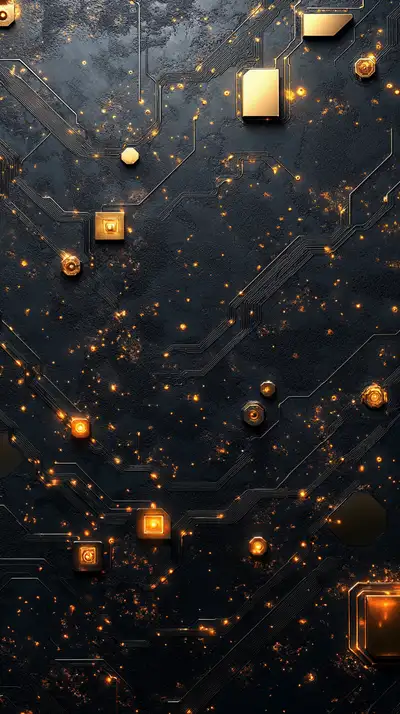 Mạch Điện Vàng Neon - Hình Nền AI Art 4K Công Nghệ