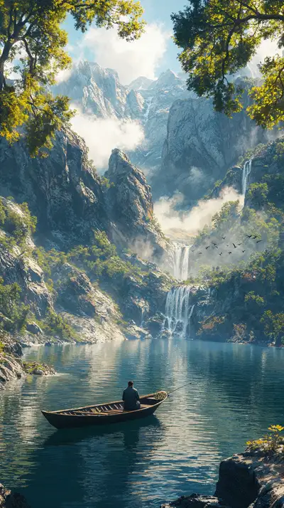 Núi Cao Thác Nước - Phong Cảnh AI Art Mộc Châu 4K