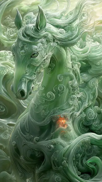 Ngựa Ngọc Xanh Phong Thủy - Hình Nền AI Art Tao Tính 4K