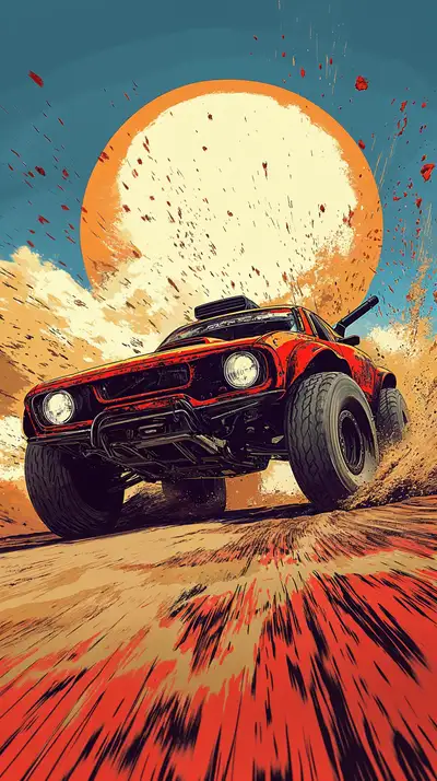 Ô Tô Cổ Điển Tốc Độ Sa Mạc - Hình Nền AI Art 4K