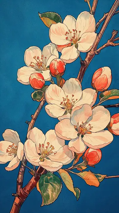 Hoa Anh Đào Trắng Hồng - Hình Nền AI Art Vintage 4K