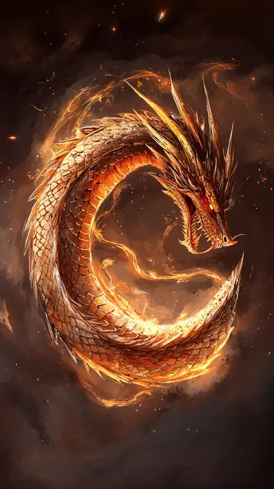 Rồng Lửa Vàng Cosmic - Hình Nền AI Art 4K Thần Thoại