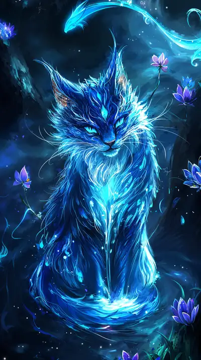 Mèo Neon Cosmic - Hình Nền AI Art Thần Bí 4K
