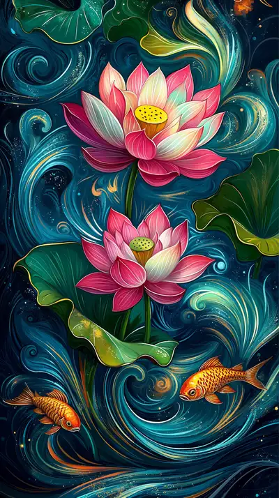 Hoa Sen Hồng Phong Thủy - Hình Nền AI Art 4K