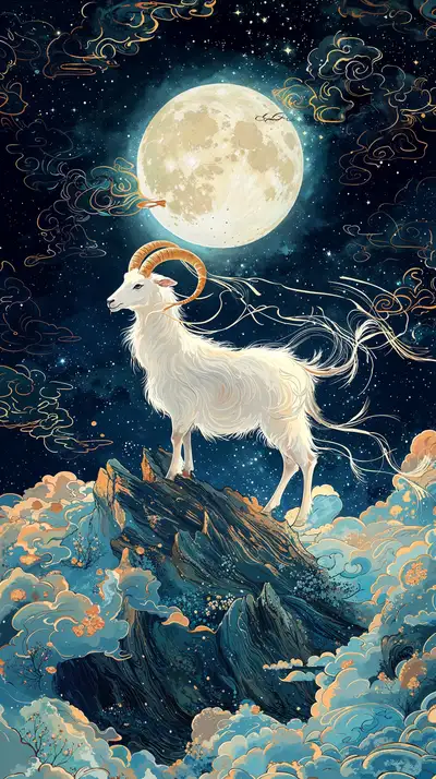 Dê Vàng Phong Thủy - Hình Nền AI Art Cosmic 4K