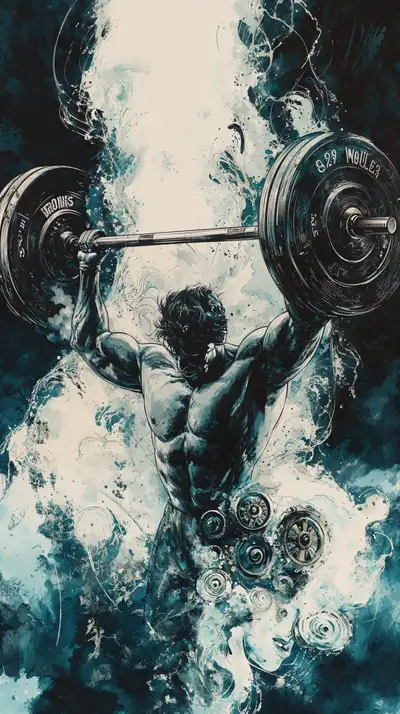 Vận Động Viên Nâng Tạ - Hình Nền AI Art Splash Xanh 4K