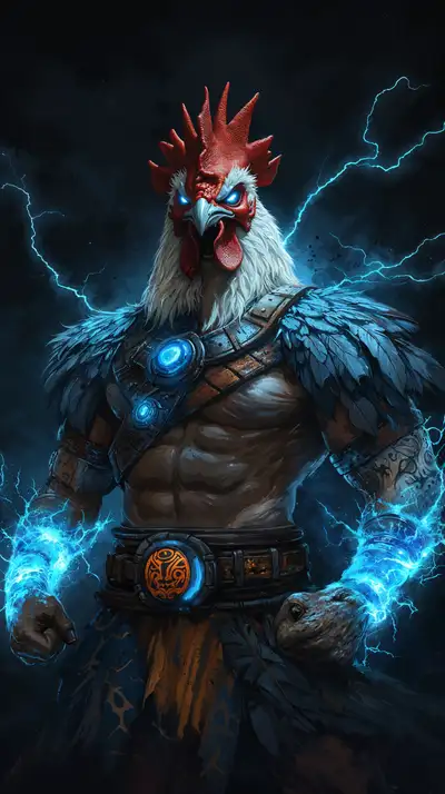 Gà Cyborg Neon - Chiến Biến Điện Xanh AI Art 4K