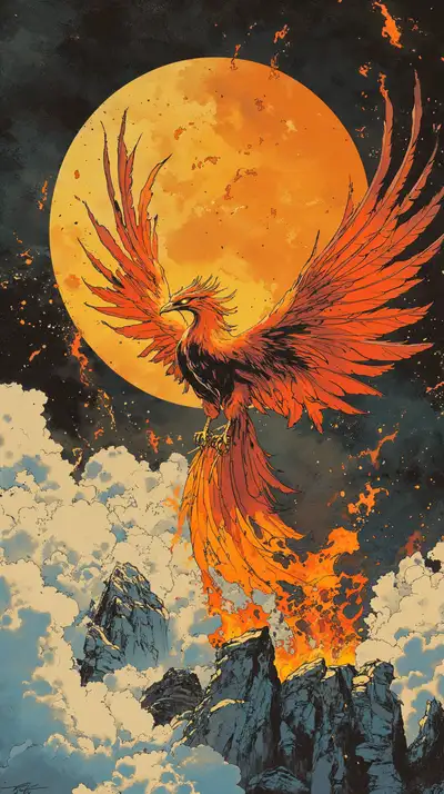 Phượng Hoàng Lửa Mặt Trời - Hình Nền AI Art 4K