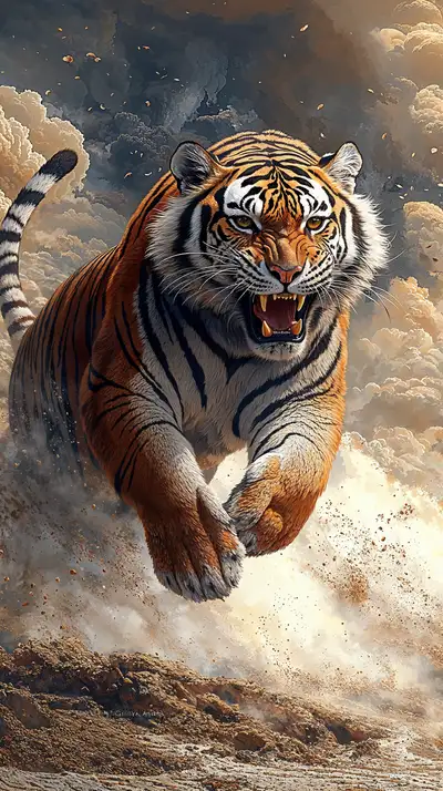 Hổ Vàng Lao Tới - Hình Nền AI Art Cinematic 4K