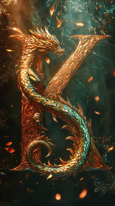 Chữ K Rồng Vàng Phong Thủy - Hình Nền AI Art 4K