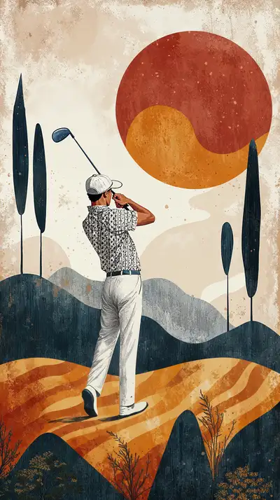 Golfer Phong Cảnh Núi - Hình Nền Vintage AI Art 4K