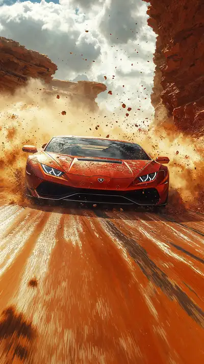 Lamborghini Đỏ Sa Mạc - Nổ Tung Bụi AI Art 4K