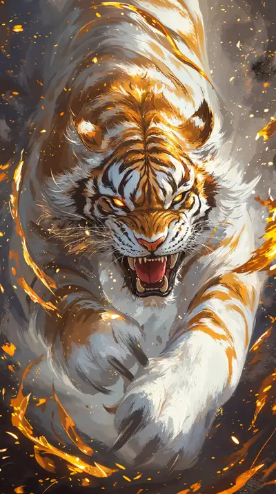 Hổ Vàng Cosmic - Hiệu Ứng Lửa Bí Ẩn Hình Nền AI Art 4K