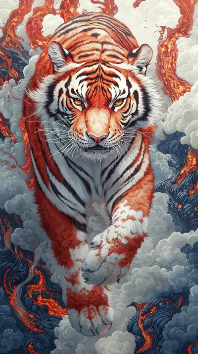 Hổ Phong Thủy Lửa Cháy - Hình Nền AI Art 4K