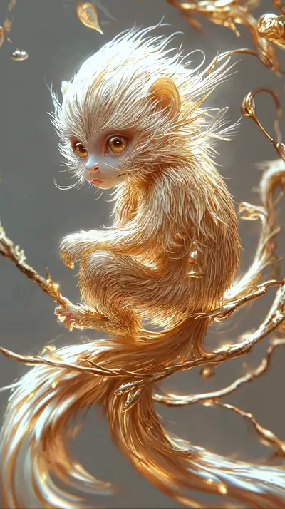 Khỉ Con Vàng Kim - Hình Nền AI Art Thần Thoại 4K