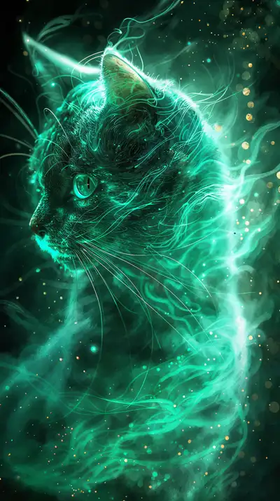 Mèo Neon Cosmic - Hình Nền AI Art 4K