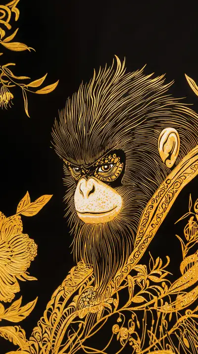 Khỉ Vàng Phong Thủy - Hình Nền AI Art 4K
