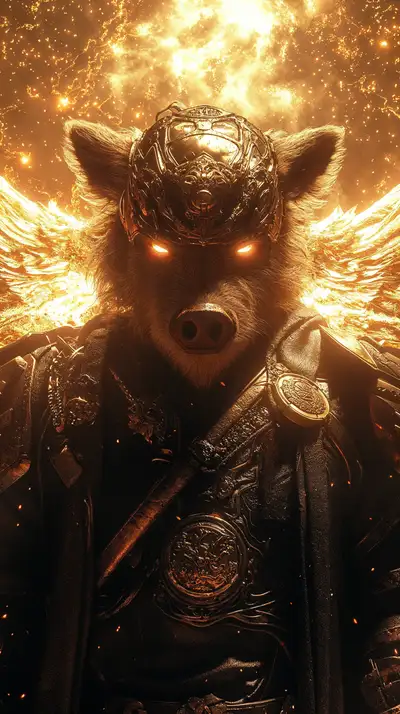 Lợn Thần Thoại Mùi - Giáp Vàng Cosmic | Hình Nền AI Art 4K