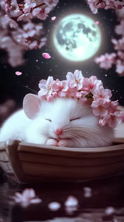 Mèo Trắng Hoa Anh Đào - Hình Nền AI Art Phong Thủy 4K