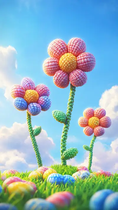 Hoa 3D Pastel Vui Nhộn - Hình Nền AI Art 4K