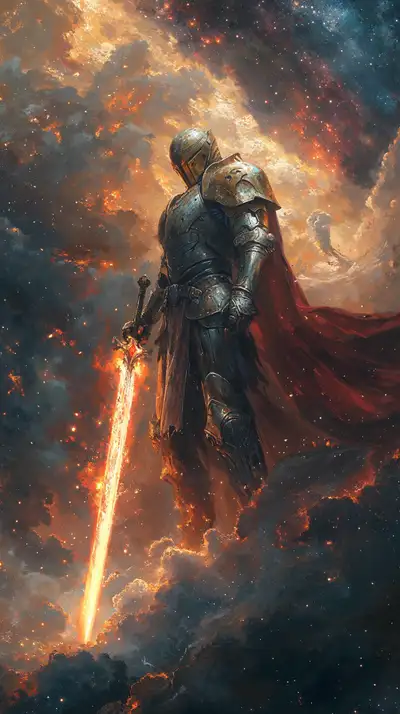 Chiến Binh Lửa Vàng - Hình Nền AI Art Cosmic 4K