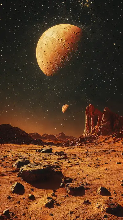 Hành Tinh Vàng Trên Sa Mạc - Hình Nền AI Art Sci-Fi 4K