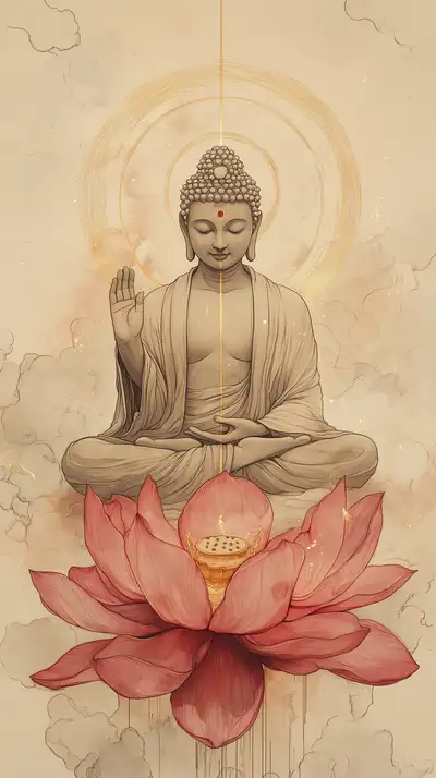 Phật Bồ Tát Thiền Định Trên Hoa Sen - Hình Nền AI Art Phong Thủy 4K