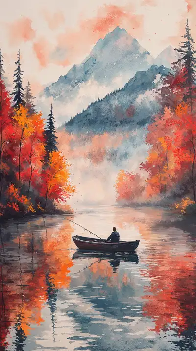 Thuyền Mùa Thu - Phong Cảnh Núi Hồ AI Art 4K