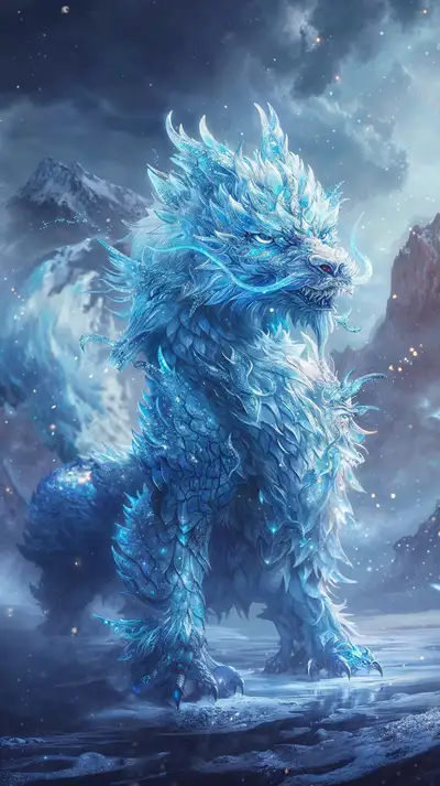 Linh Thú Xanh Băng - Hình Nền AI Art Kỳ Ảo 4K