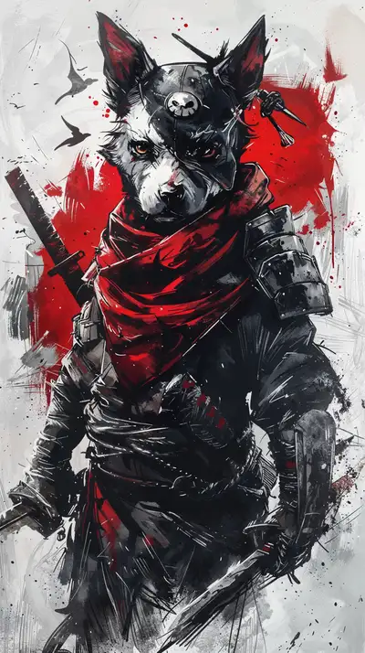 Samurai Cyberpunk - Chiến Binh Chó AI Art 4K