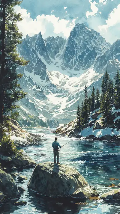 Núi Tuyết Và Hồ Xanh - Người Khám Phá Thiên Nhiên AI Art