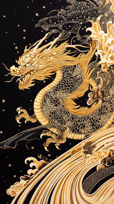 Rồng Vàng Phong Thủy - Hình Nền AI Art 4K