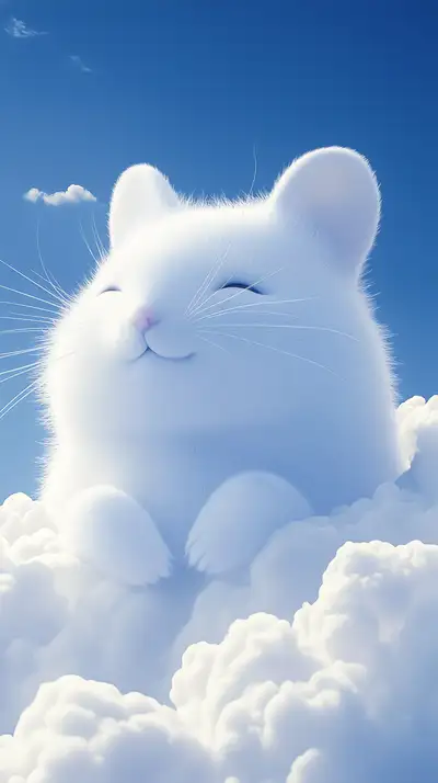 Mèo Trắng Mây 3D - Hình Nền AI Art Anime Kawaii