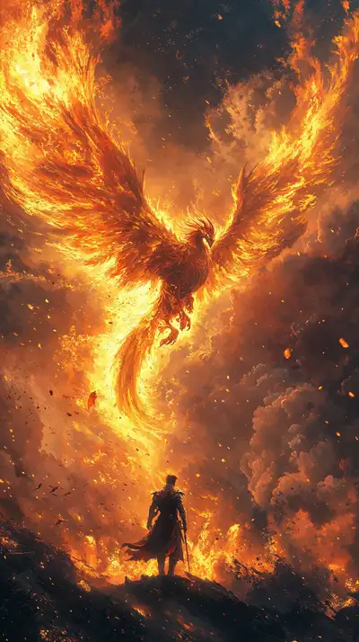 Phượng Hoàng Lửa Vàng - Hình Nền AI Art 4K