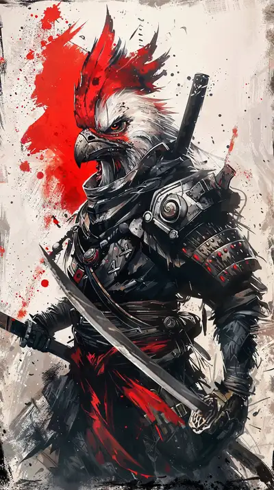 Chiến Binh Samurai Graffiti Đỏ - Hình Nền AI Art 4K