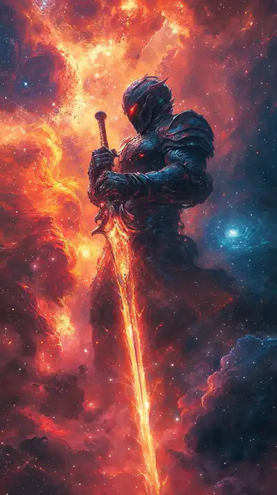 Chiến Binh Kiếm Sáng Cosmic - Hình Nền AI Art 4K