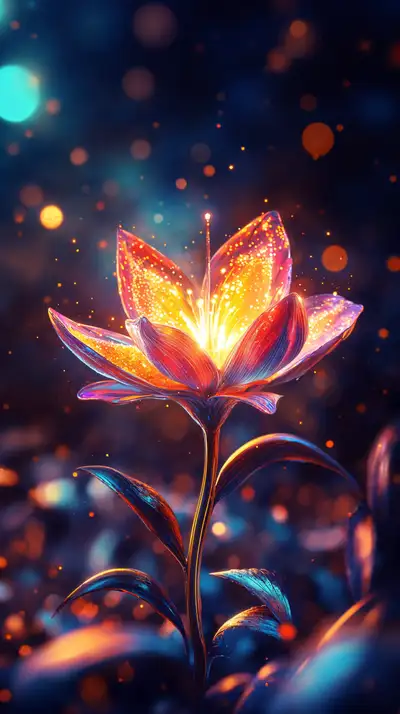 Hoa Neon Vàng Ánh Sáng - Hình Nền AI Art 4K