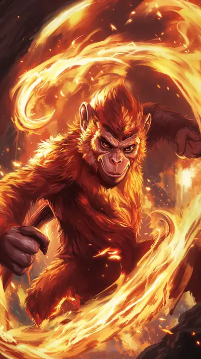 Khỉ Vàng Phong Thủy - Hình Nền AI Art 4K Neon Cosmic