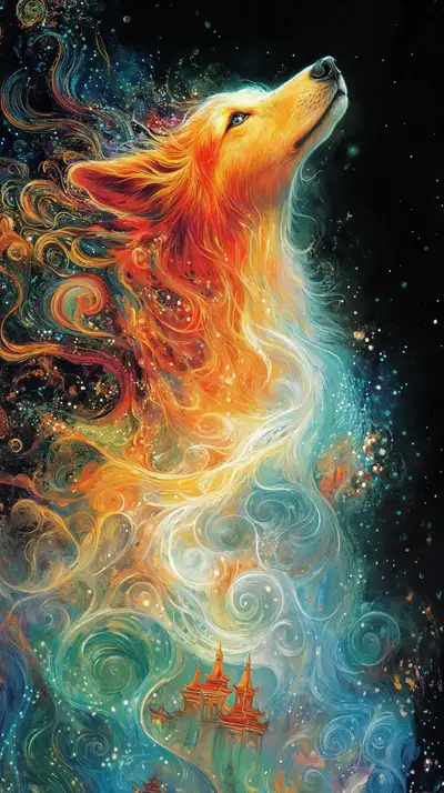 Hồ Ly Lửa Cosmic - Hình Nền AI Art Phong Thủy 4K