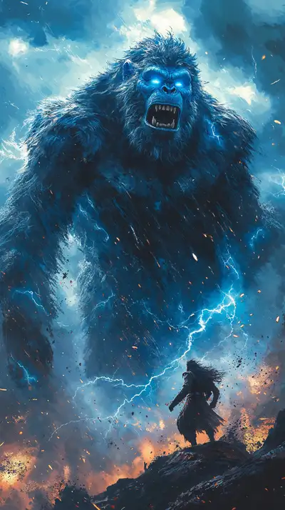 Quái Vật Thần Thoại Xanh Điện - Hình Nền AI Art 4K Kỳ Ảo