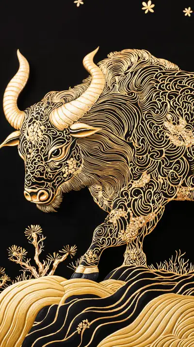 Trâu Vàng Phong Thủy - Hình Nền AI Art Ornament 4K