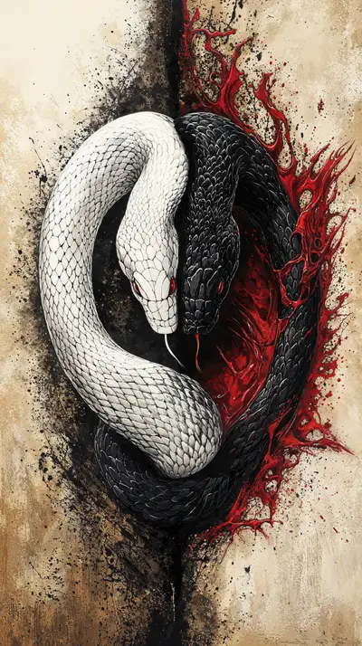 Rắn Âm Dương Phong Thủy - Hình Nền AI Art 4K