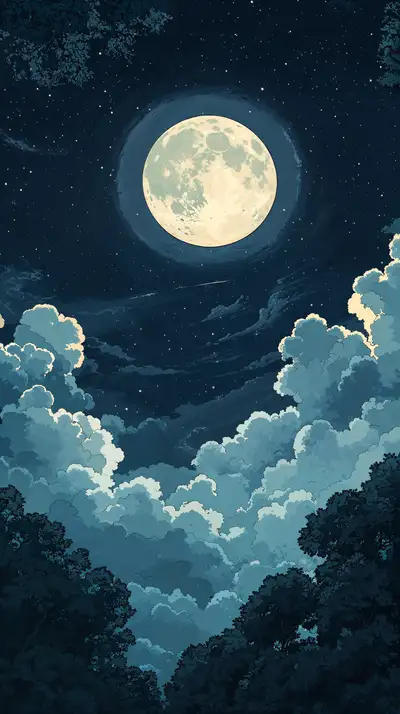 Mặt Trăng Sáng Giữa Đêm Sao - Hình Nền AI Art Anime 4K