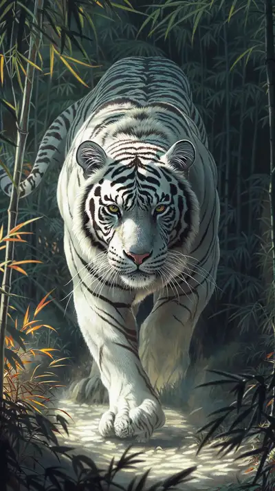 Hổ Trắng Rừng Tre - Hình Nền AI Art 4K Mystical