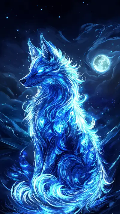 Sói Neon Xanh Lam - Hình Nền AI Art Cosmic 4K