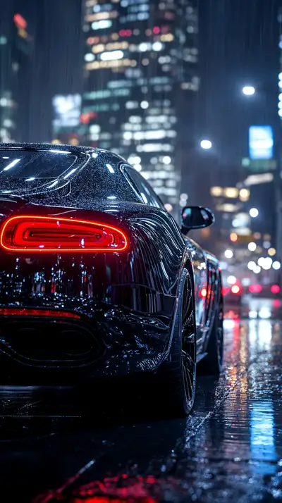 Xe Thể Thao Neon Đêm Mưa - Hình Nền AI Art 4K